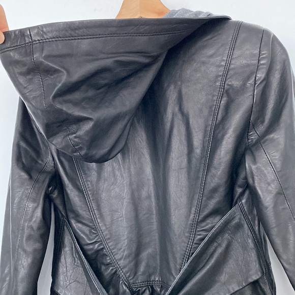 Bird by Juicy Couture Soft Leather Jacket Hoodie w/ Peplum🖤 - Picture 6 of 17